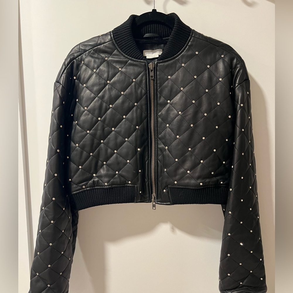 Lovers + Friends Black Studded Bomber Jacket